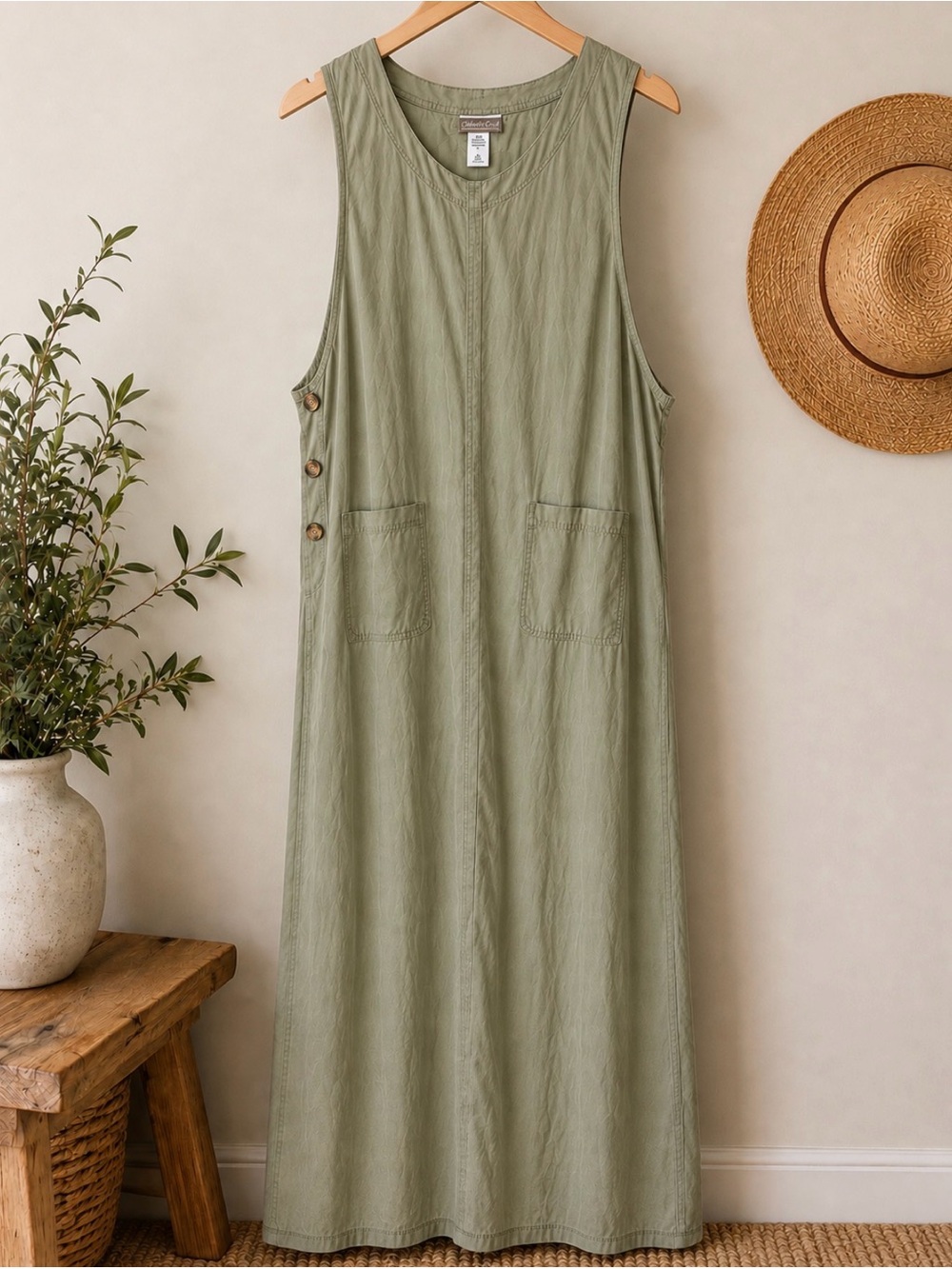 Coldwater Creek 100% Tencel Lyocell Sage Green Midi Dress PXL - Picture 2 of 4